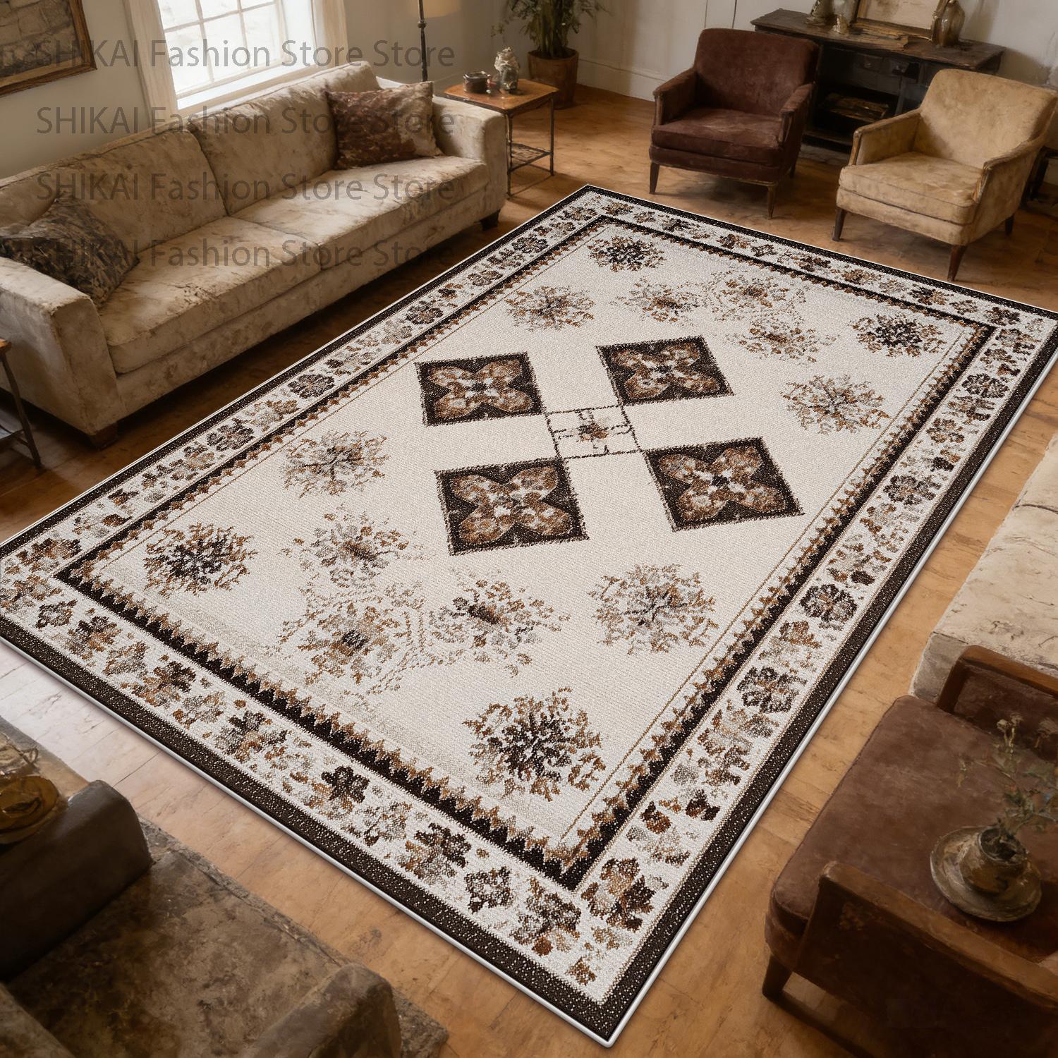 

Off-white Vintage Ethnic Style Washable Fluffy Rug Decoration Living Room Antiskid Carpet Foldable Short Velvet Coffee Table Mat 60x90cm