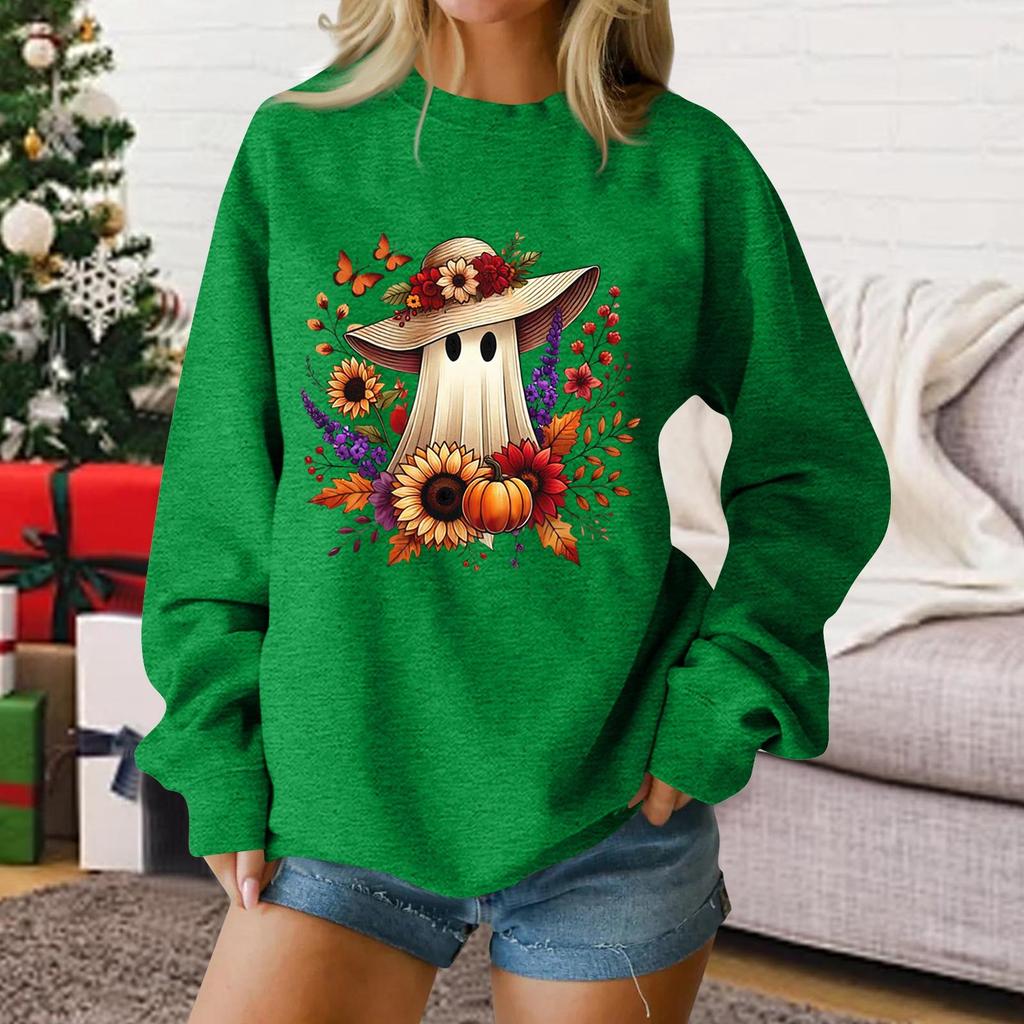 Ladies fashion casual Halloween printed pullover sweater