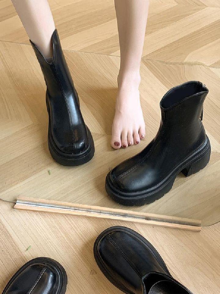 Small thick-soled heightening Martin boots women's 2025 new British style thin short boots thick heel rear zipper locomotive boots