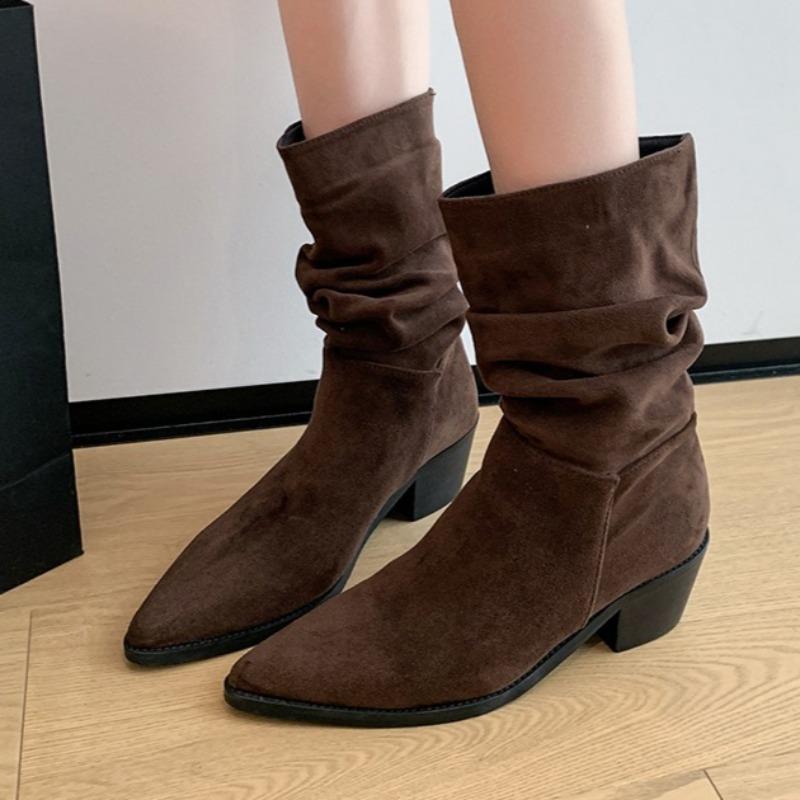 Fashion 2025 Mid Heels Ankle Boots for Women Fashion Suede Winter Shoes Elegant Chelsea Short Boots New Trends Dress Pumps Zapatillas