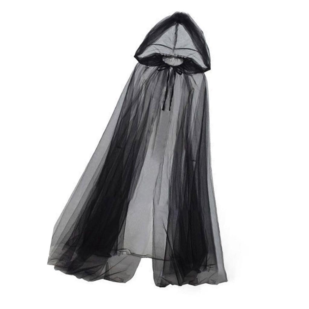 Sheer Hooded Cape For Halloween Costumes Lightweight Breathable Mesh Cloak Party Decorations Halloween Costume Accessory