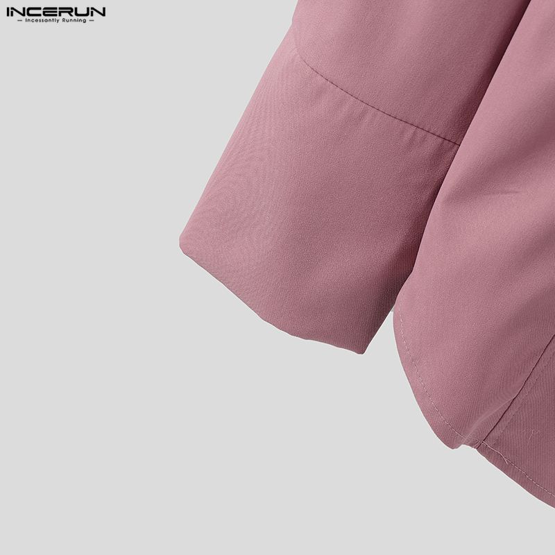 INCERUN S-5XL Men Casual Lapel Neck Long Sleeve Buttons Up Belt Shirts Tops