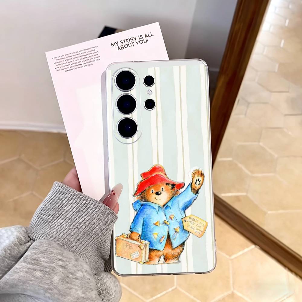 Cute P-Paddington Bear Phone Case For Samsung S25,S24,S21,S22,S23,S30,Ultra,S20,Plus,Fe,Note,10,9,5G Transparent Cover
