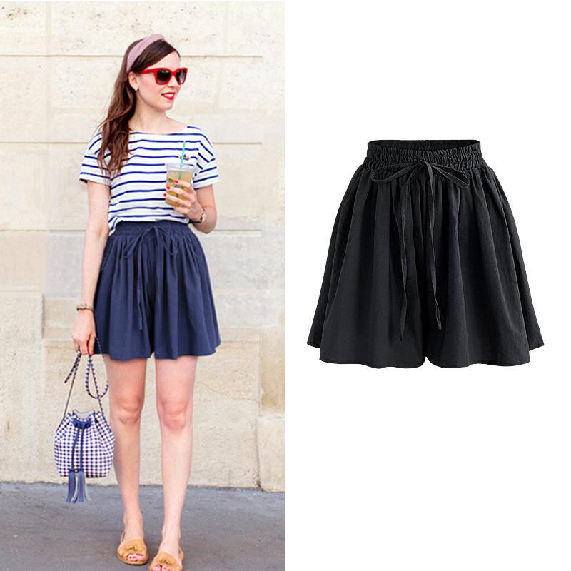 Women's Plus Size Elastic Waist Wide Leg Shorts - Summer Casual Korean Style