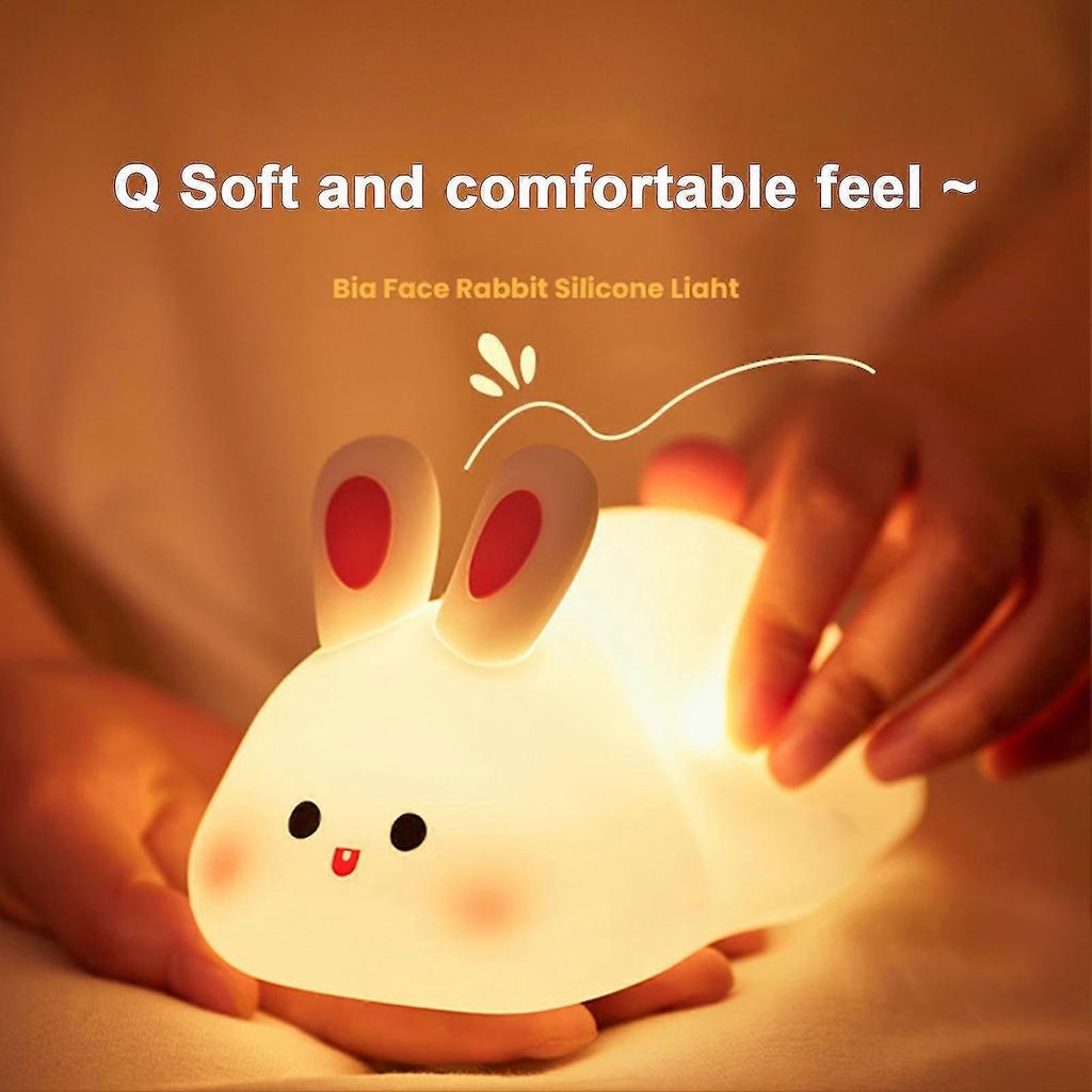 Night Light Silicone Big Face Rabbit Tap USB Rechargeable with Dimmable Timer Soft Eye-Protective LED Night Light-Splendid