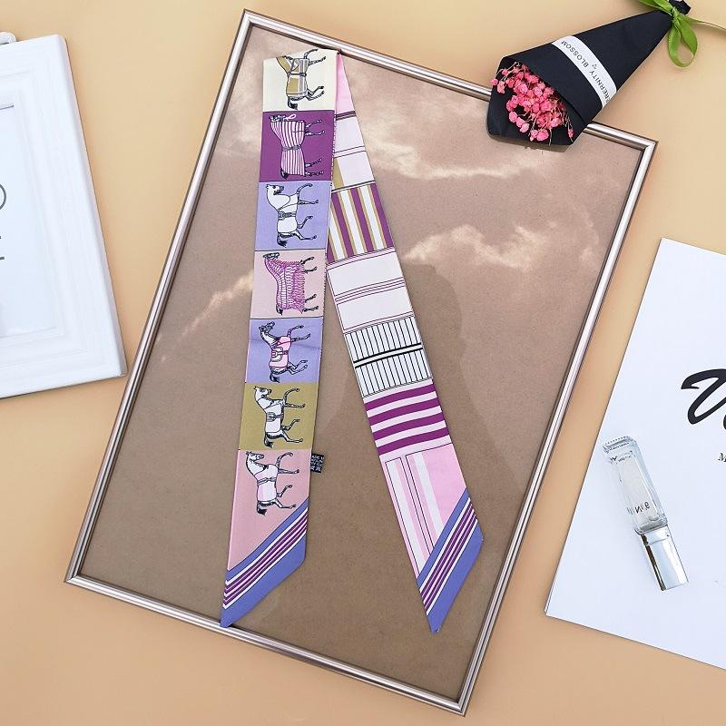 

90x5cm War Horse Print Streamer Women s New Spring and Summer Emulation Silk Scarf Long Silk Scarf Narrow Hairband синій
