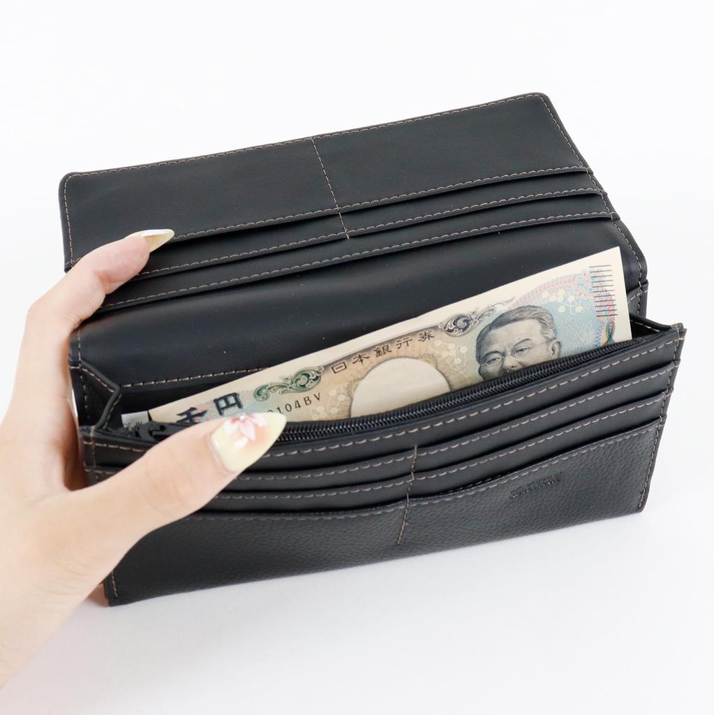 Alpha Cubic Long Genuine Holds 10 Black Men's Wallet, Leather, Thin, Cards, Basic, Simple,