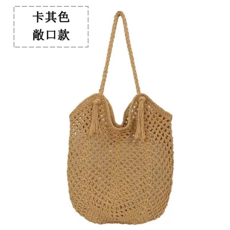 New cotton thread straw bag women's bag fringed hand-woven bag large capacity tote bag holiday beach bag women