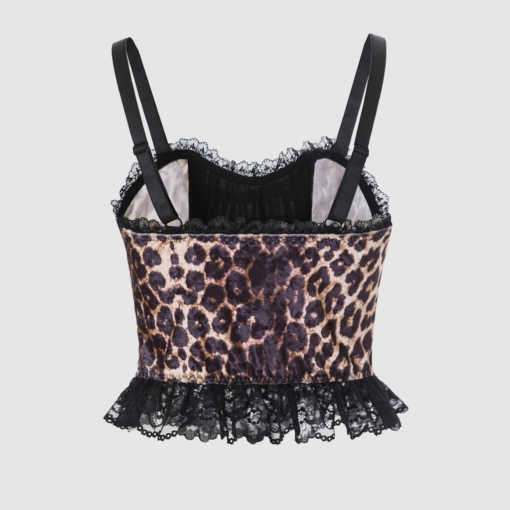 Corsé Mini Camisola Gótico Europeo con Cordones de Leopardo