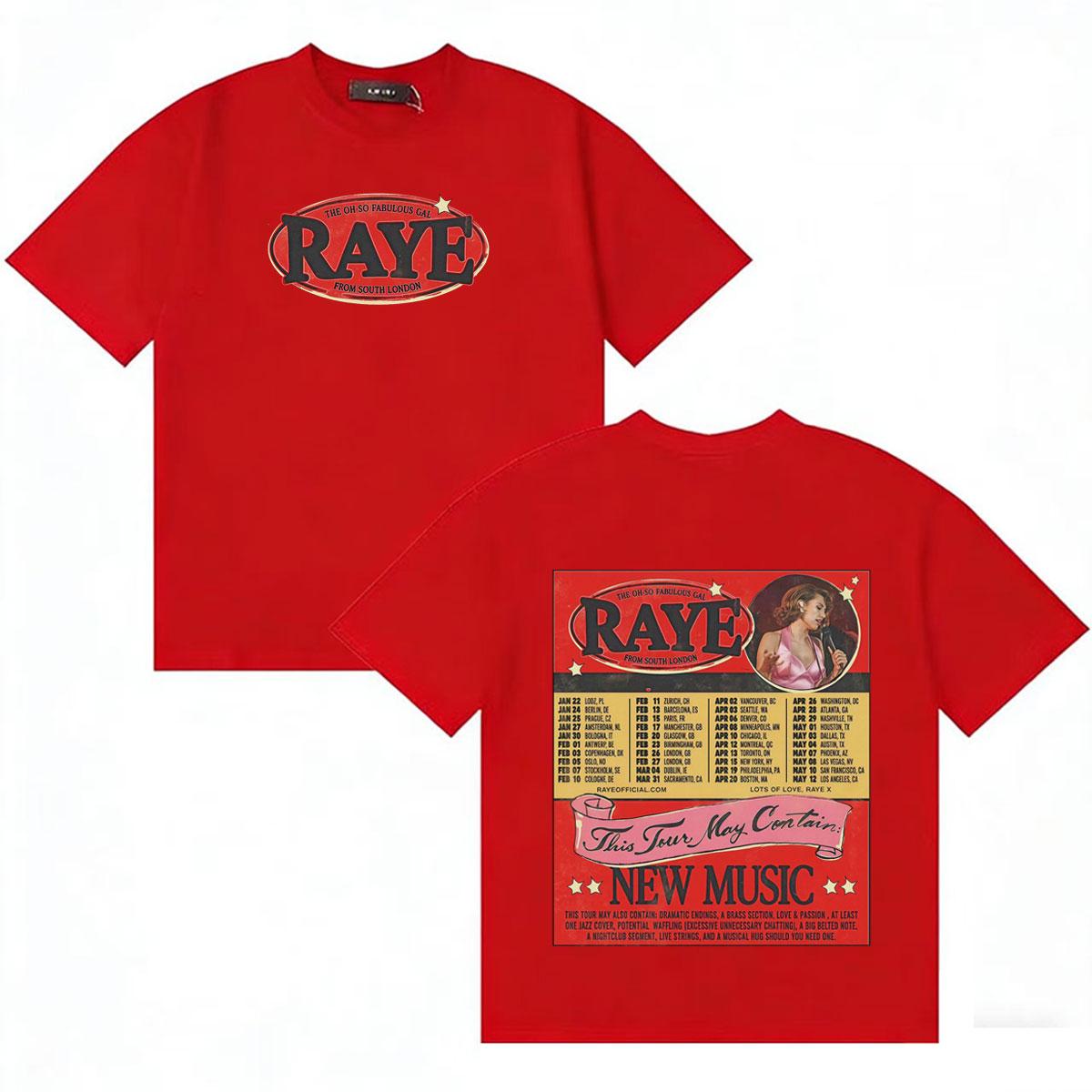 

2026 This Tour May Contian New Music Hot Singer Raye Tour T Shirts Women Unisex Short Sleeve T Shirt Loose Casual Retro Cotton Tops S