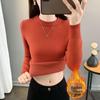 2025 Women's Autumn/Winter Half-High Collar Velvet-Lined Knit Sweater