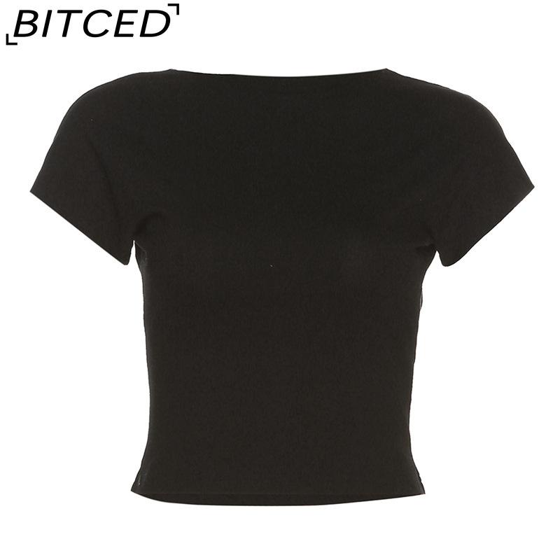 BITCED Wiosna/Lato Damski Modny T-Shirt w Jednolitym Kolorze, Dopasowany, z Dekoltem O, Zmysłowy, z Odkrytymi Plecami