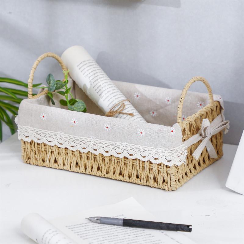 Woven Desktop Storage Basket for Cosmetics, Snacks, Keys, and Books