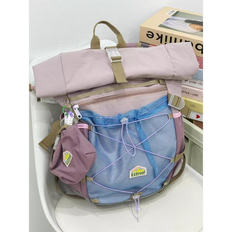 Schoolbag High-value contrasting color outdoor mountaineering bag Large-capacity college student schoolbag Female dopamine commuter men's backpack