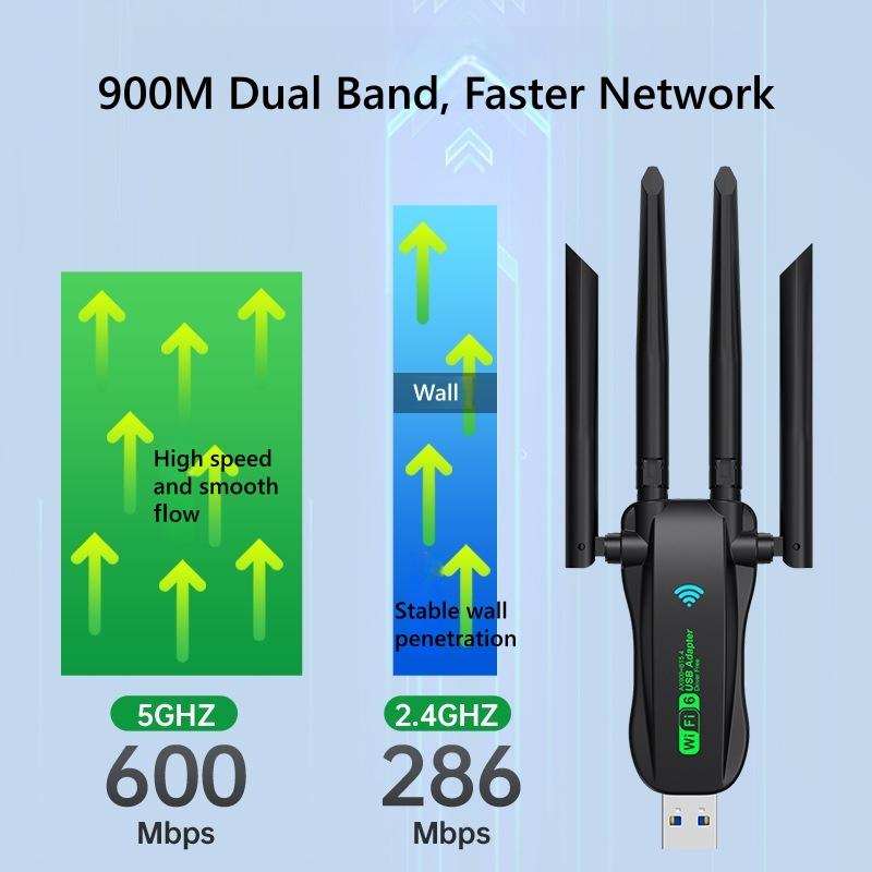 AX900 Bluetooth 5.4 USB Adapter Dual Band 2.4G and 5G Wireless Network Card WIFI 6 Receiver Drive Free Automatic for Win 10/11