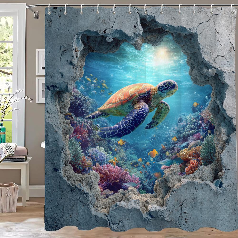 Sea Turtle /Marine Turtle Printed Shower Curtain, Bathroom Decorative Bathtub Curtain With Hooks,Home Decoration Curtain