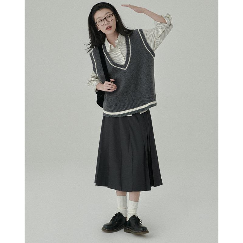 DIMANAF 2025 Plus Size Sweaters Vest Autumn Women V-Neck Sweaters Knitting Loose Solid Grey Sweater