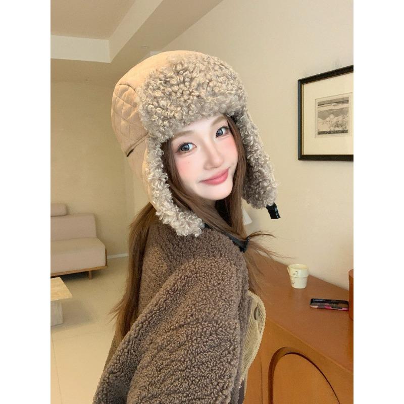 Women S Lamb Fur Earmuff Trapper Hat Warm Winter Casual Hat