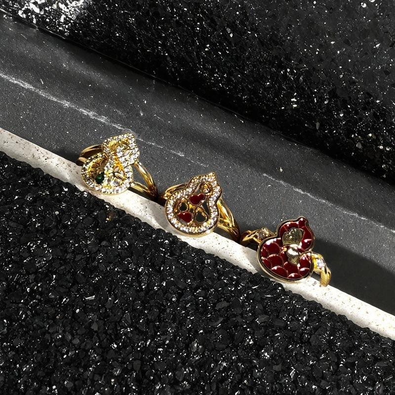 Französischer Retro Eleganter Roter Öltropfen Kürbis Offener Ring Nische Leichter Luxus High-End Zirkonring