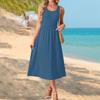 Sleeveless Crew Neck Maxi Dress with Pockets for Women Casual Loose Fit Solid A Line Long Sundress