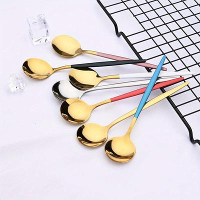 6-teiliges Teelöffel-Set aus Edelstahl – buntes Besteck für Kuchen, Obst, Dessert, Kaffee und Snacks