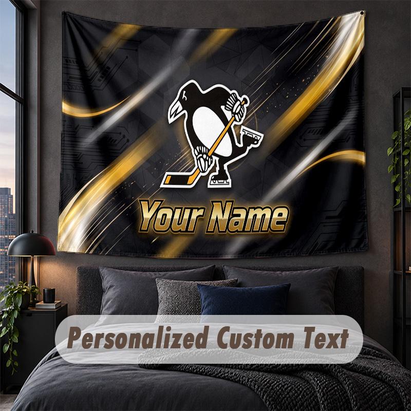 Custom Name Text Tapestry,Pittsburgh Penguins Decorative Wall Hanging, Background Tapestry For Home Bedroom