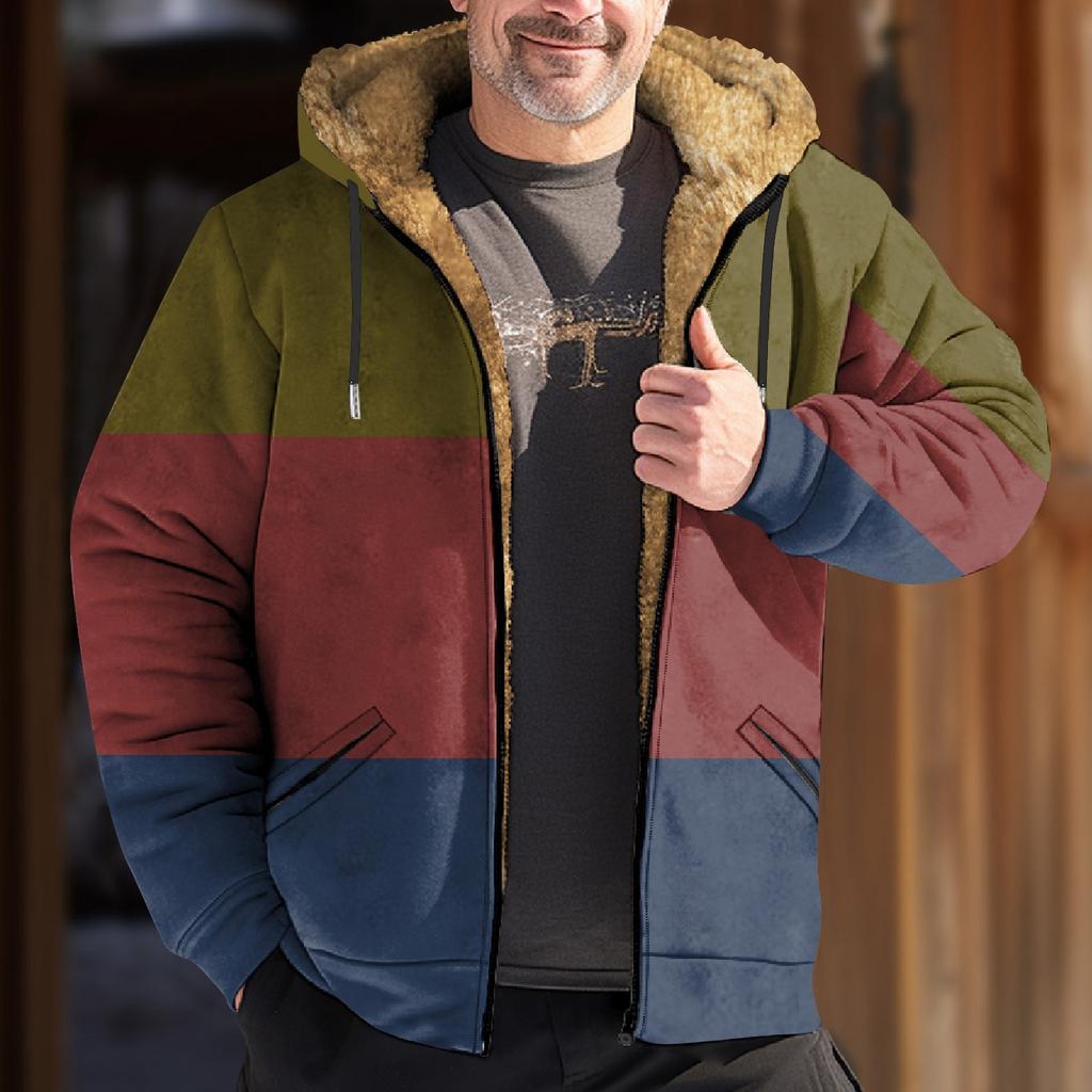 Męska kurtka z blokami kolorów Męska wiosenno-jesienna, casualowa kurtka z kapturem i zamkiem błyskawicznym