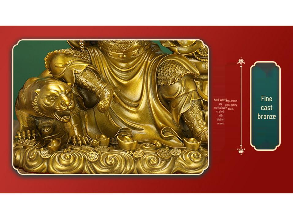 Brass Statue of Zhao Gongming Riding Tiger - God of Wealth, Five Roads Luck Attractor