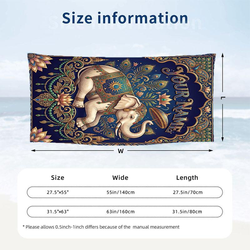 Elephant Theme Beach Towel Personalized Custom Name & Text Soft Quick Dry Beach Towel for Swimming Travel