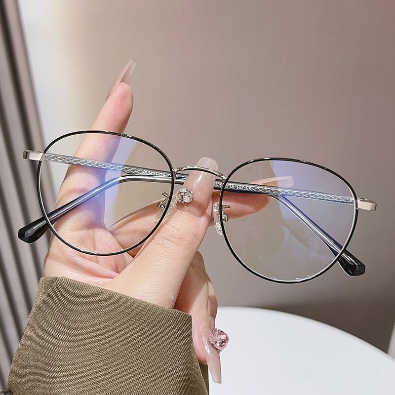 

Literary Oval Frame Anti-Blue Glasses With Myopia Flat Glasses Xiaohongshu Tr Retro Frames Anti-blue light
