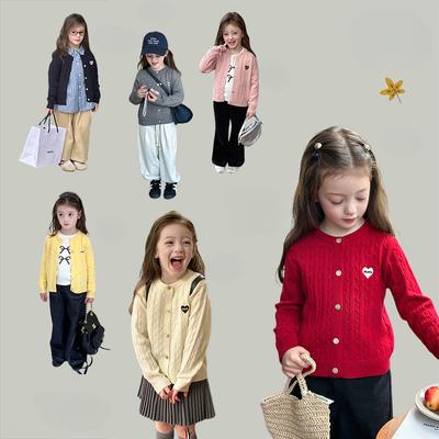 Children's Casual Sweater Autumn Girl Sweet Love Knitted Cardigan Coat