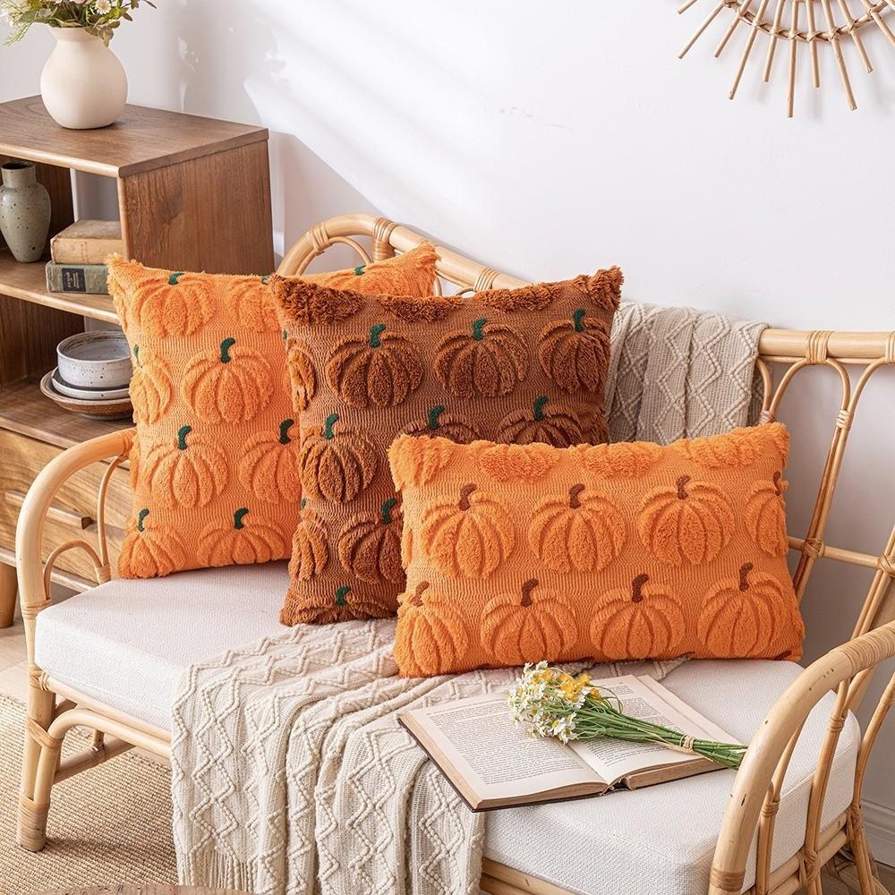 Pumpkin Tufted Cushion Cover 45x45cm Plush Pillow Covers New Throw Pillow Cover Fall Decor