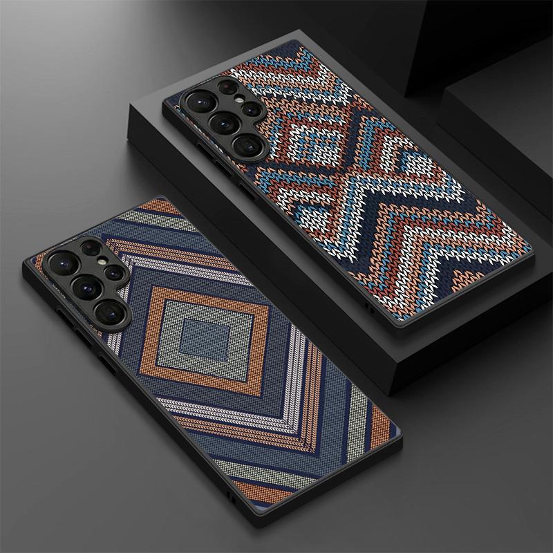 Magnetic For Magsafe Case For Samsung Galaxy S26 Ultra S25 Edge S24 S23 S22 Plus S21 FE Geometric Cloth Texture Hybrid Matte Cover