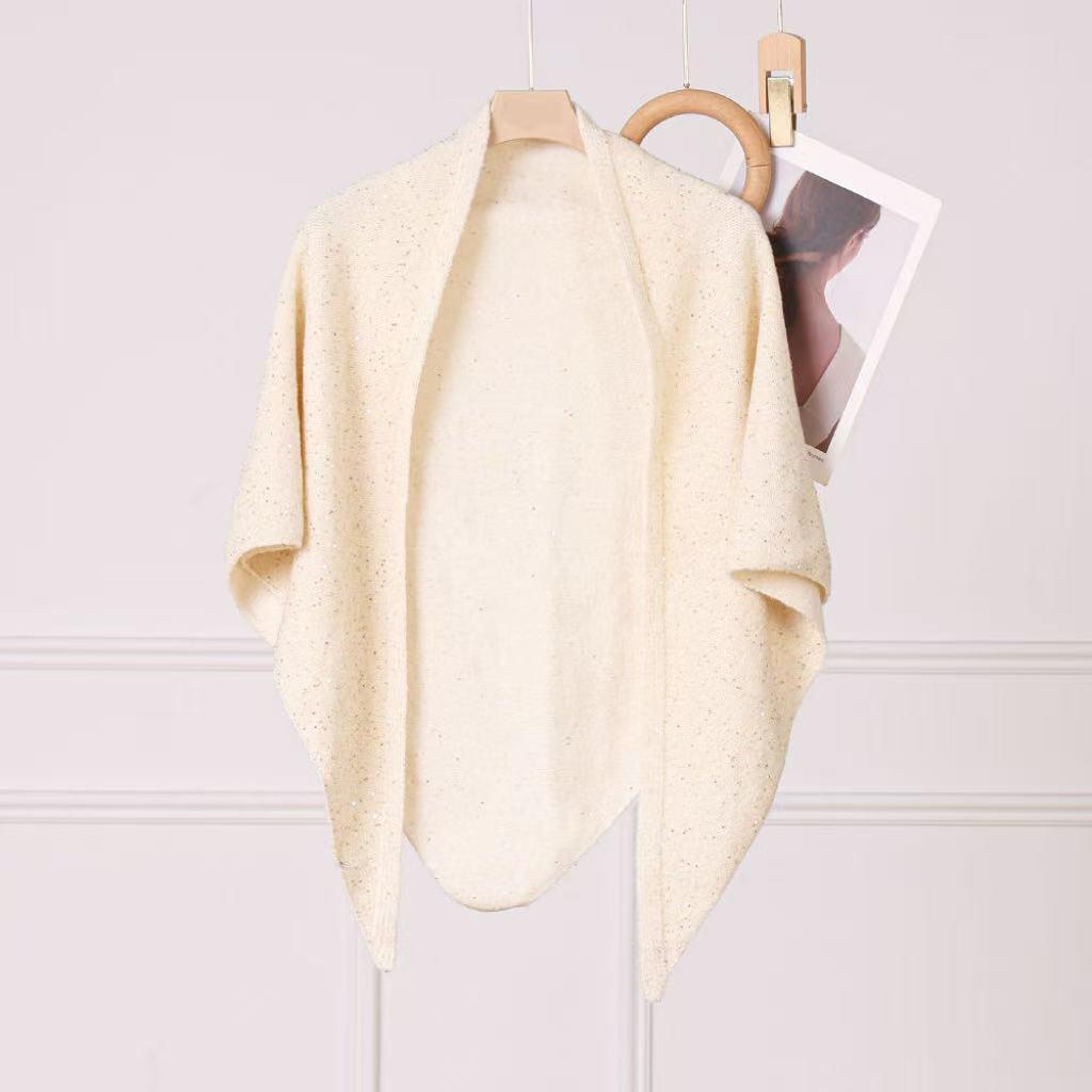 Women s Wool Blend Sequined Cable Knit Shawl - Versatile Winter Scarf for Warmth and Neck Protection
