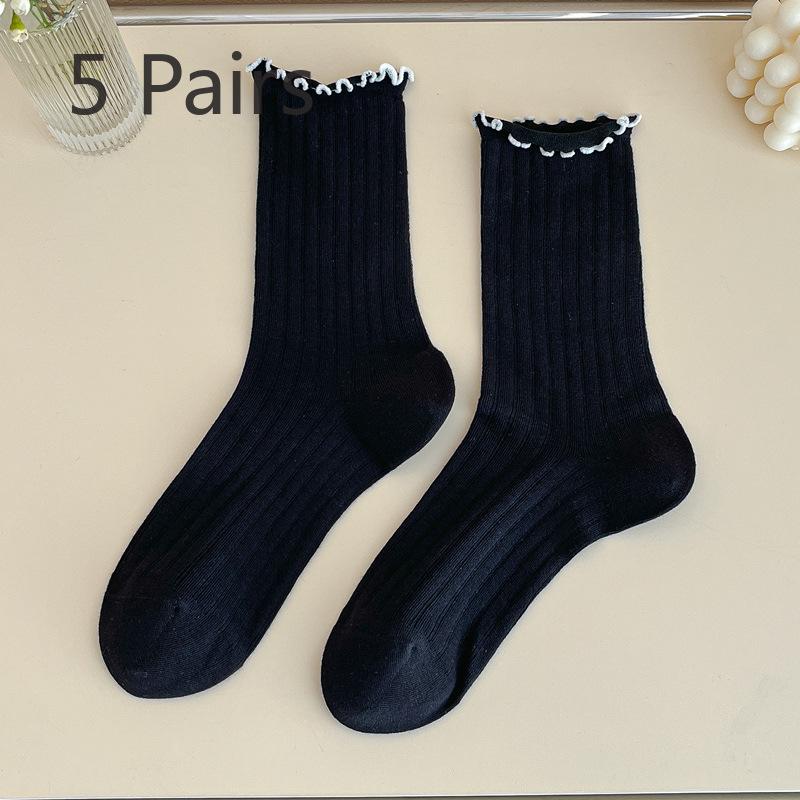 

5 пар женских летних тонких впитывающих пот носков с деревянными ушками и дышащей сеткой 5 Pairs чёрный