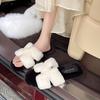 Black and White Fluffy Slippers for Women To Wear Autumn Models 2025 Super Soft Waxy Mink Hair Flat Bottom High-end One-word Cotton Mop