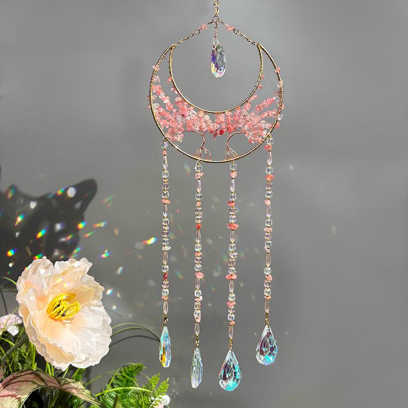 Elegant Natural Crystal Stone Sun Catcher Wind Chimes Bohemian Handmade Bedroom Hanging Ornaments Wall Decor Home Accessories