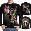 Herren Langarm T-Shirt Gothic Totenkopf Drache Wikinger 3D Druck Halloween Tägliche Party Oberteile