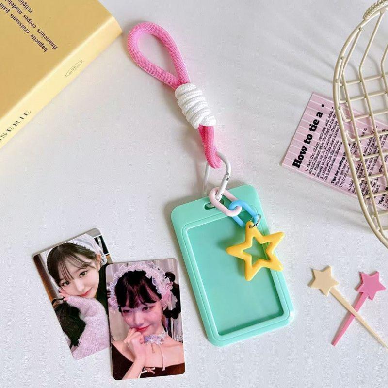 Dopamine Star Card Holder: Candy Color Slide Cover with 3-Inch Lanyard for Meal, Bus & Chasing Cards.