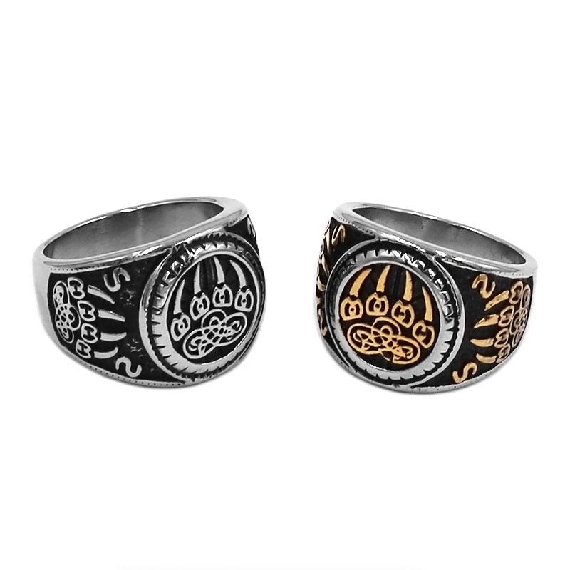 Wholesale Vikings Norse Amulet Bear Paw Ring Stainless Steel Celtic Knot Charms Animal Claw Biker Men Ring SWR0889