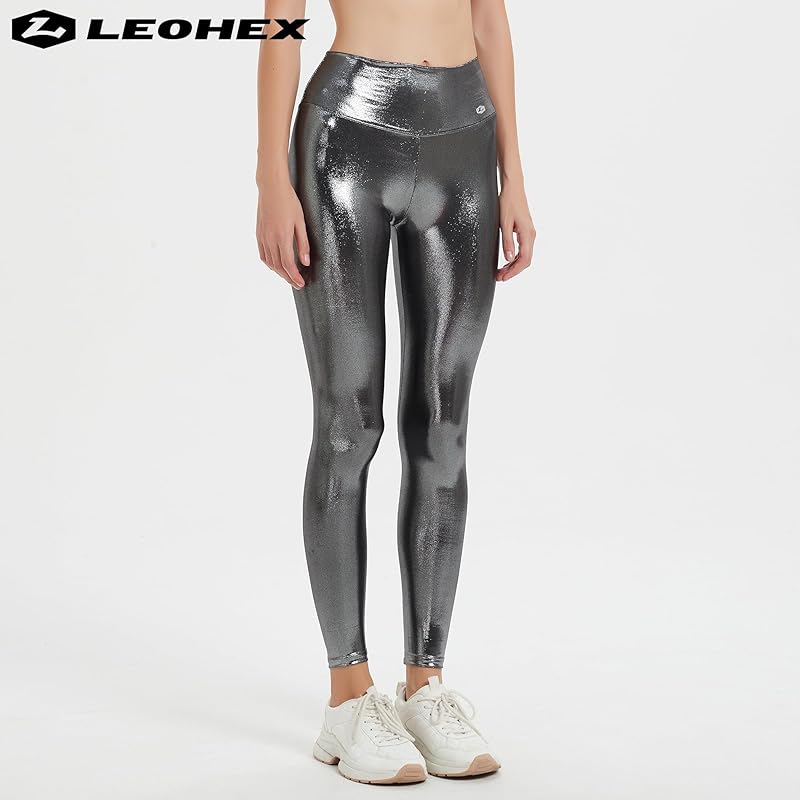 [LEOHEX] ladies stretch lycra leggings pants sexy luster high waist Tights (gray, XL)