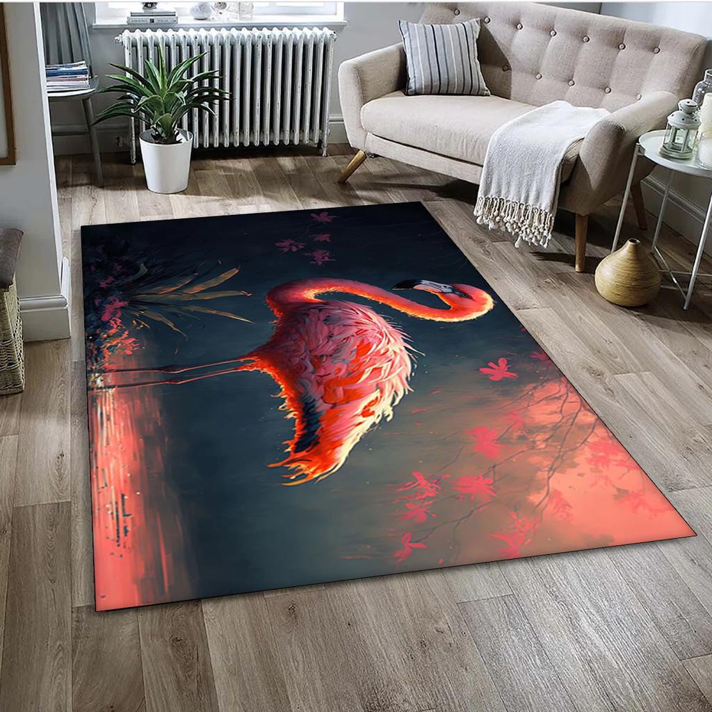 Tappeto Tappetino Decorazione per Casa Soggiorno Camera da Letto Divano Zerbino, Tappeto per Area Bambini Tappetino Antiscivolo con Uccello Flamingo Rosa Cartoon Foresta Pluviale