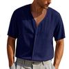 American Men's Summer Imitation Hemp Bamboo Short-sleeved Henry Shirt Loose Casual Trend Button Cardigan T-shirt Men's