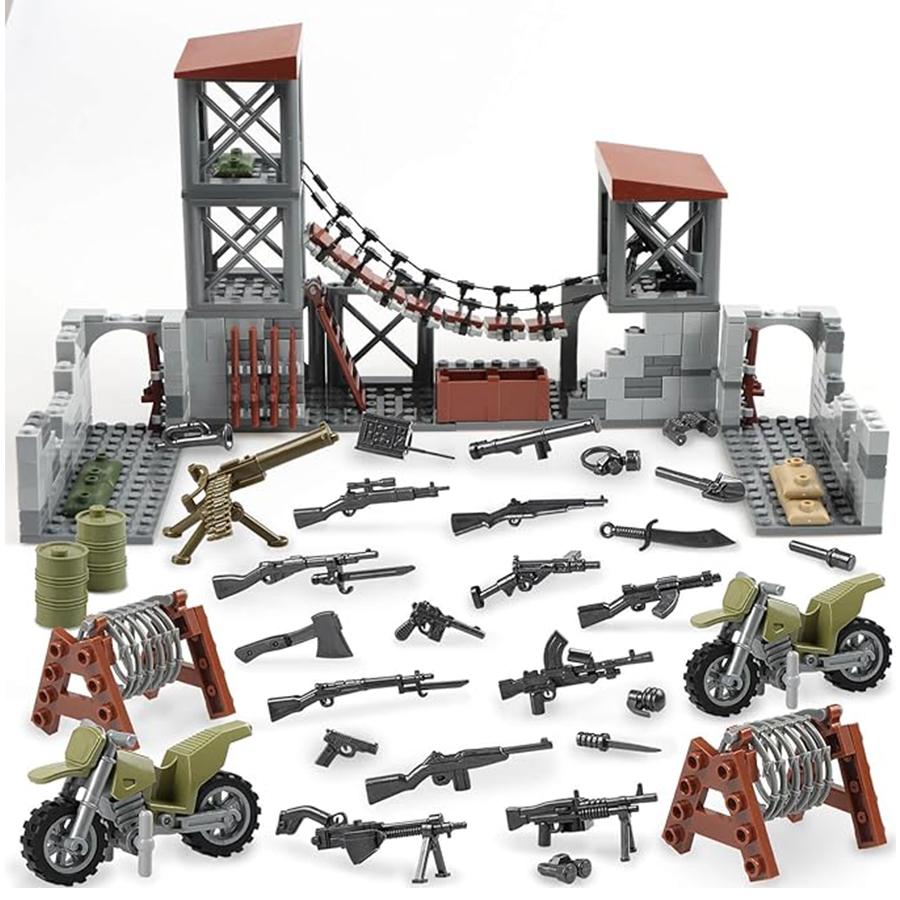 Upgraded Military Base Building Block Sets WW2 Army Models Mini Army Supplies Guns Kids Toys Boys Toys