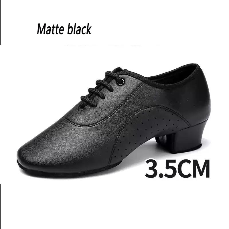 

Обувь для латинских танцев для мужчин, мальчиков, кожа, национальный стандарт, танцевальная обувь, каблук 3,5 см, для помещений 39 матовый черный