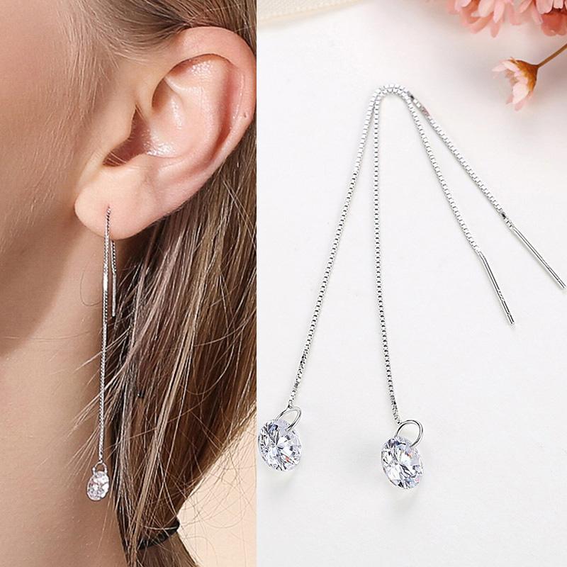 New Crystal Hanging Earrings for Women Korean Fashion Tassel Earrings Gold Color Metal Thread Dangle Earrings for Female