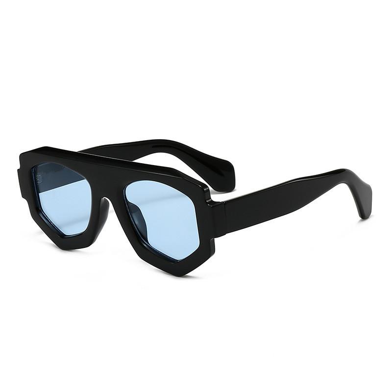 Modern Pilot Style Sunglasses With Uv380 Protection For Outdoor Activities And Fashion BlackFrameBlueLens