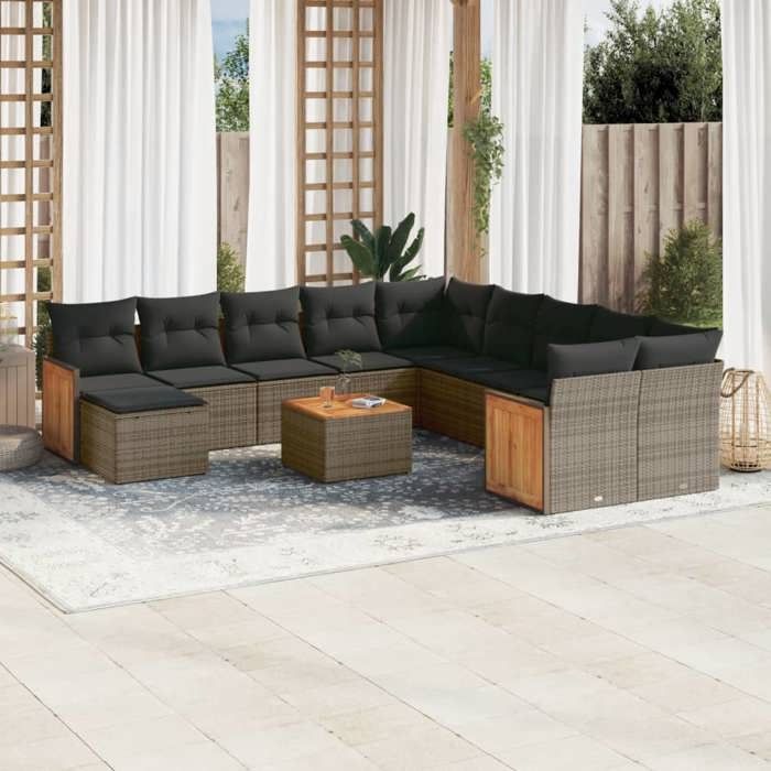 VidaXL Salon de Jardin avec Coussins 12 pcs, Canapés de Patio, Ensemble de Meubles, Mobilier de Terrasse Extérieur, Gris 3260660