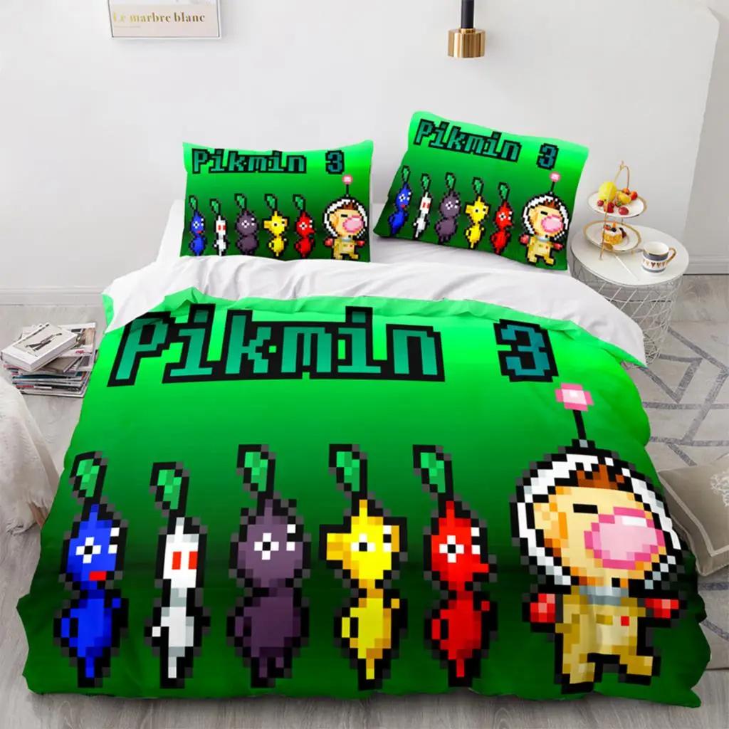 Tegneseriespill Pikmin Sengesett Gutter Jenter Tvilling Queen Size Dynetrekk Putetrekk Seng Barn Voksen Mote Hjem Tekstilekstil