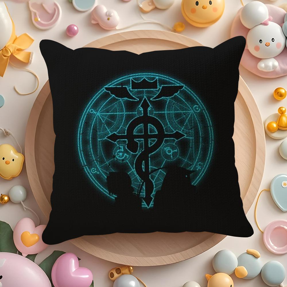 F-Fullmetal A-Alchemist Cushion Cover Linen Organic Fabric Double-Sided Printing Breathable Pillow Case Sofa Home Decor Gift